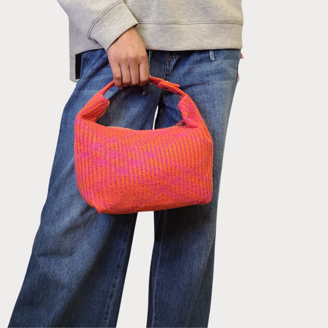 Grafton Plaid Sweater Knit Bag - Orange + Fuchsia