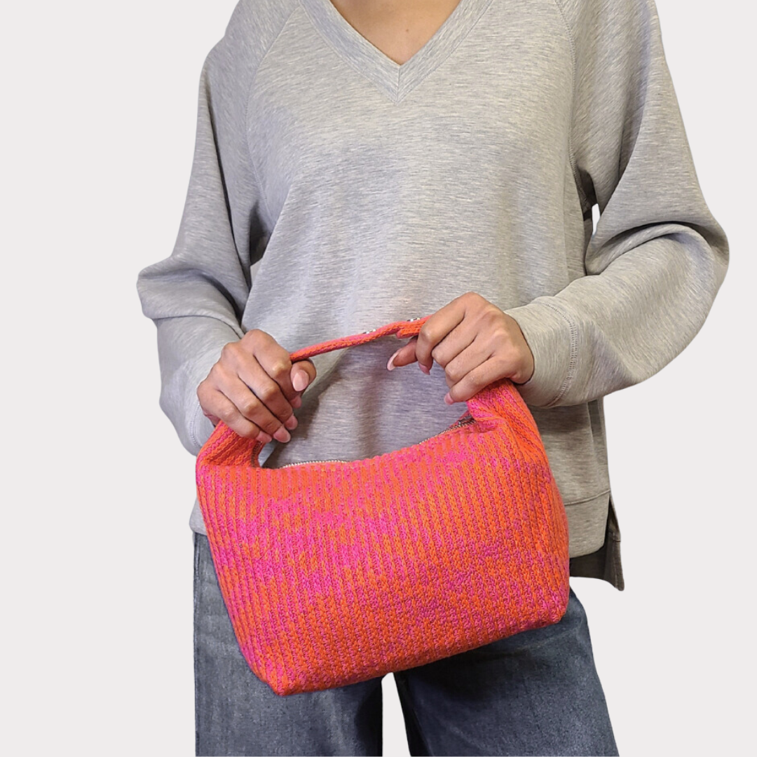 Grafton Plaid Sweater Knit Bag - Orange + Fuchsia