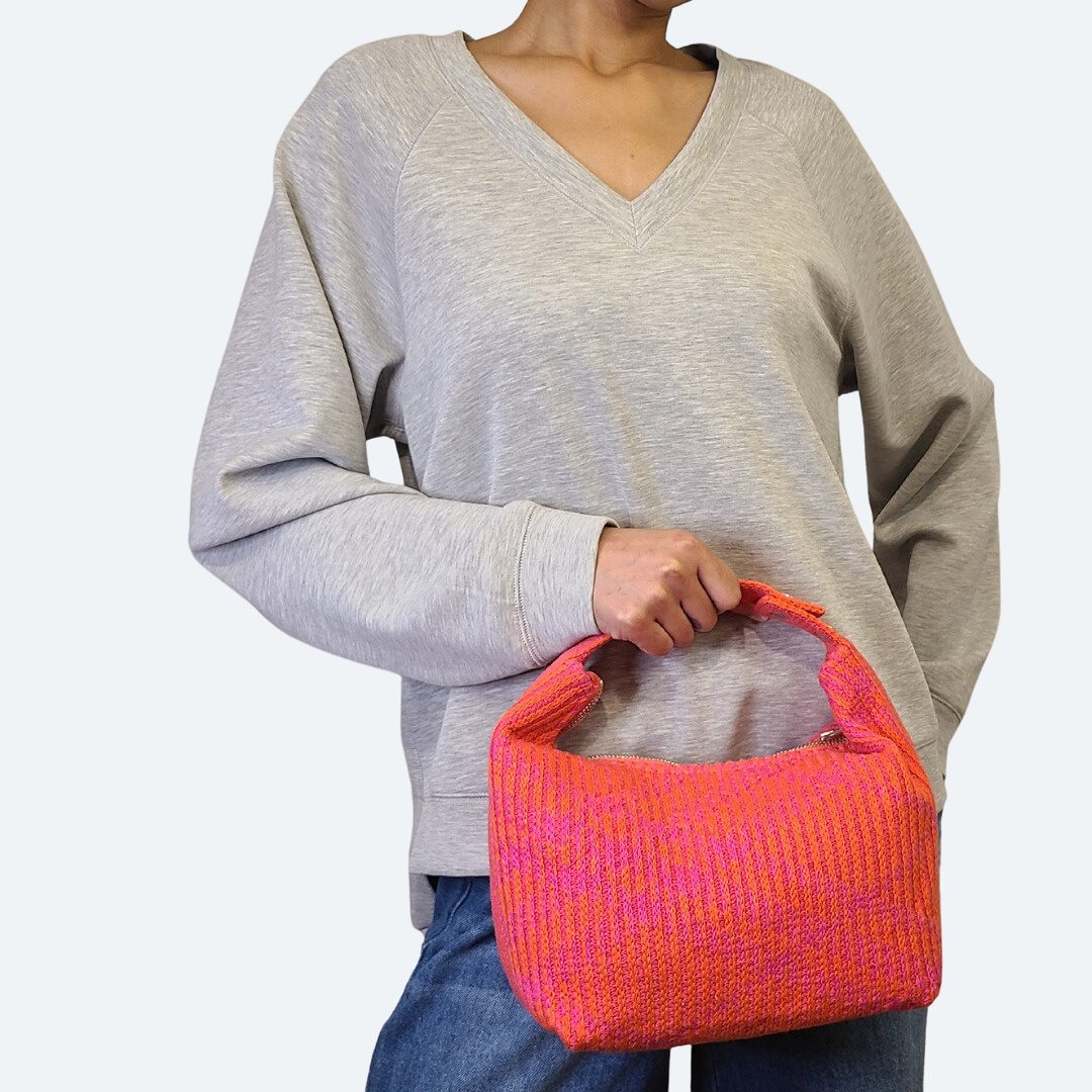 Grafton Plaid Sweater Knit Bag - Orange + Fuchsia