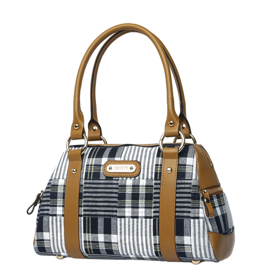 Doctor Bag - Navy/White Patchwork Plaid (PRE-ORDER/LIMITED QUANTITY)