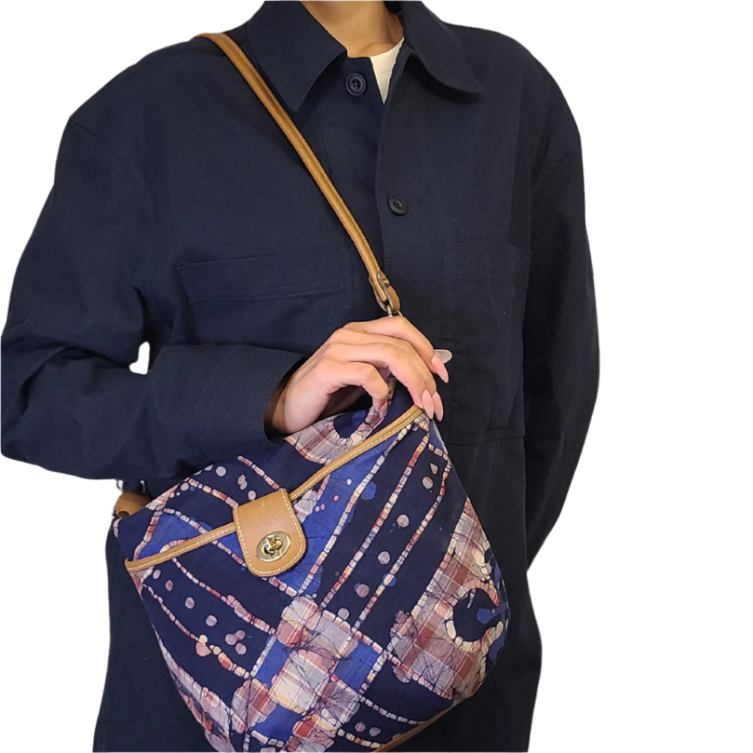 Vintage 1960s Batik Madras Plaid Shoulder Bag