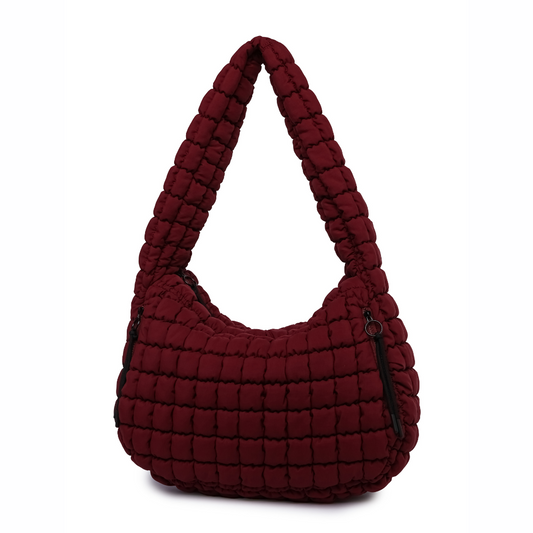 Quilted Puffer Carryall Tote - Dark Red