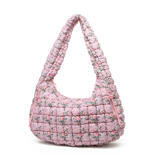 Quilted Puffer Carryall Tote - Pink Floral