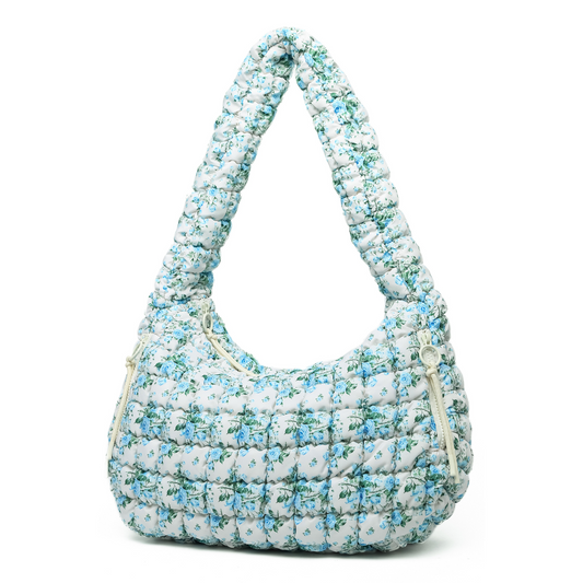 Quilted Puffer Carryall Tote - Ivory/Blue Floral