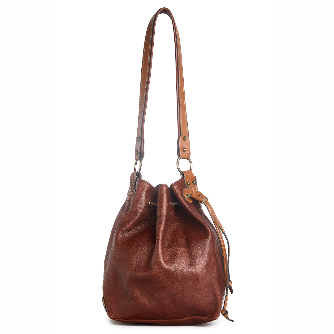 Vintage 1970s Brown Leather Bucket Bag