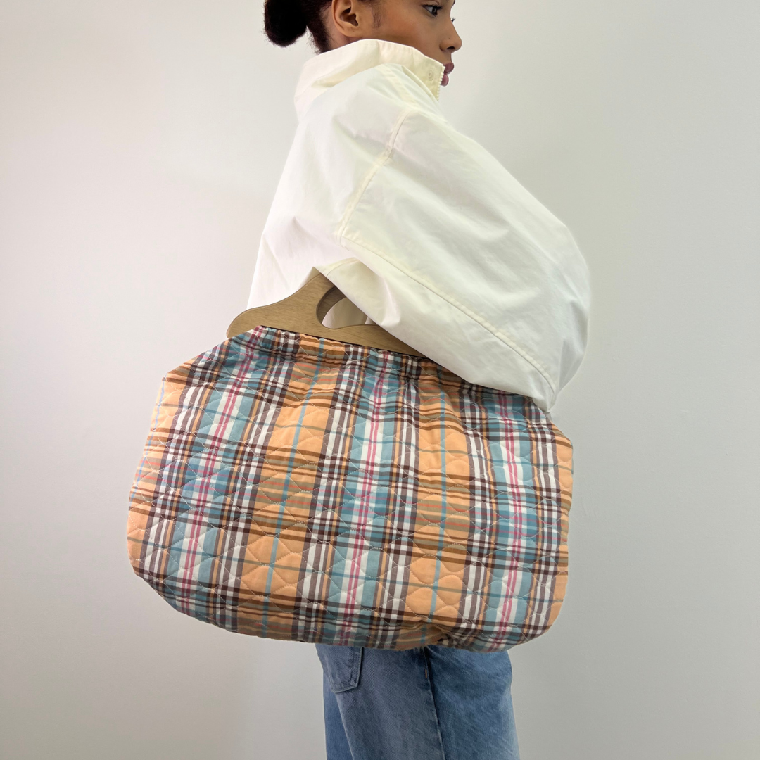 Quilted Bermuda Bag - Tan Madras Plaid