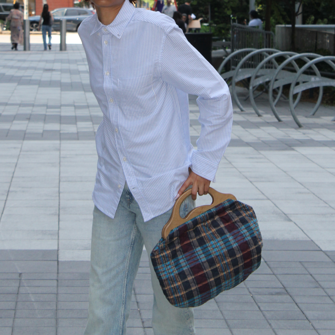 Quilted Bermuda Bag - Navy Madras Plaid