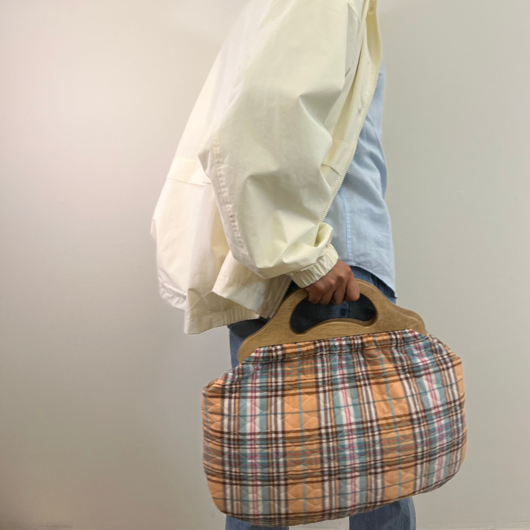 Quilted Bermuda Bag - Tan Madras Plaid