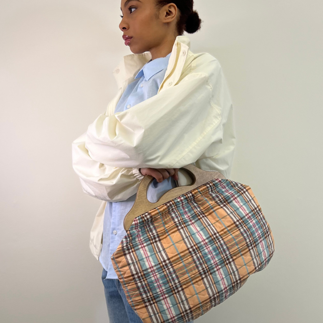 Quilted Bermuda Bag - Tan Madras Plaid