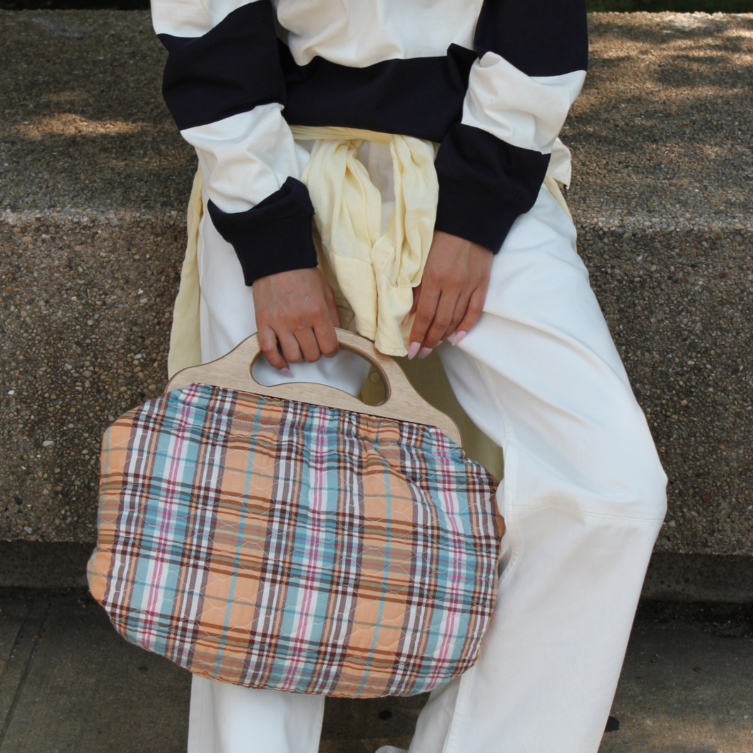 Quilted Bermuda Bag - Tan Madras Plaid