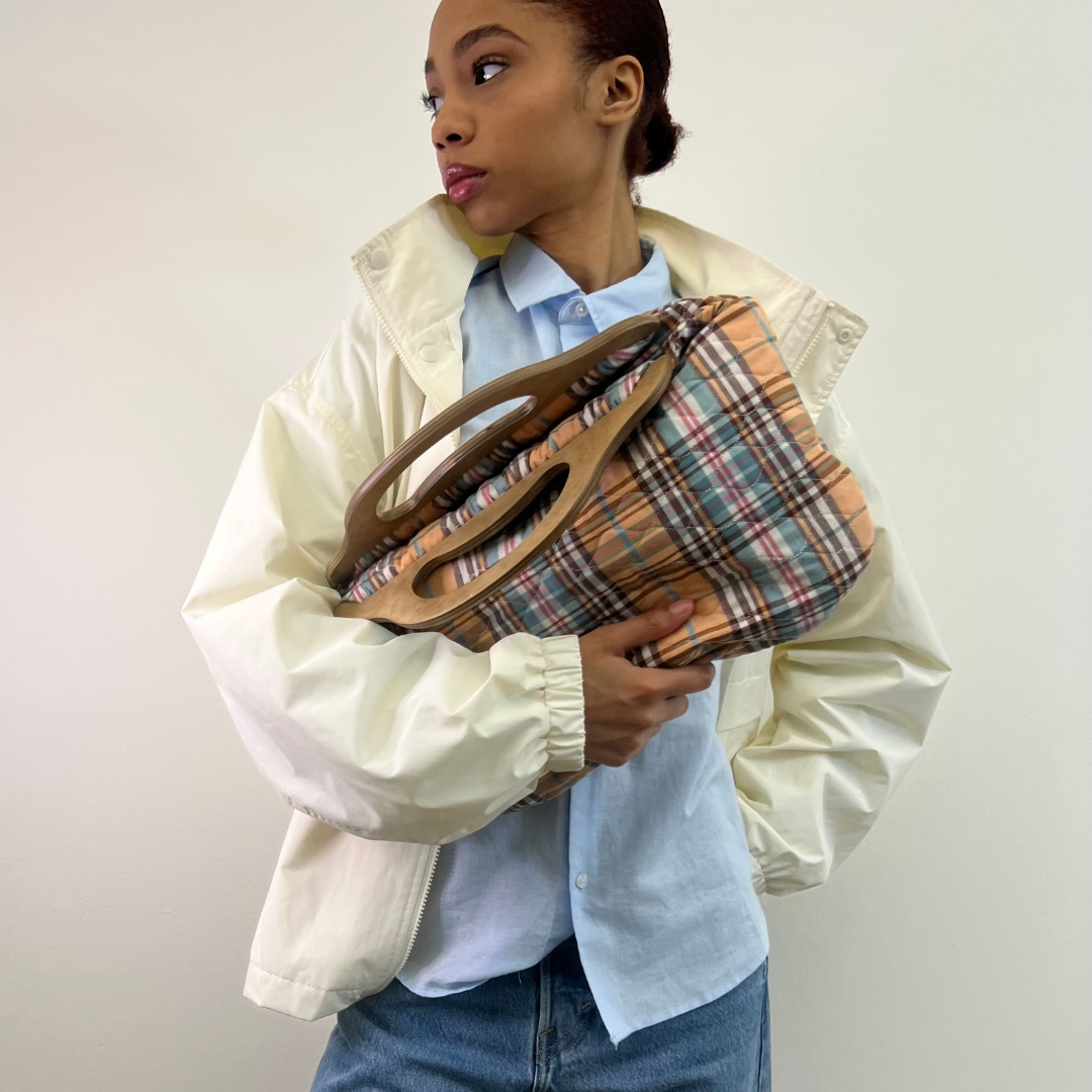 Quilted Bermuda Bag - Tan Madras Plaid