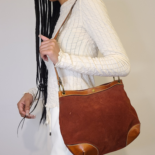 Vintage 1970s Terracotta Suede Shoulder Bag