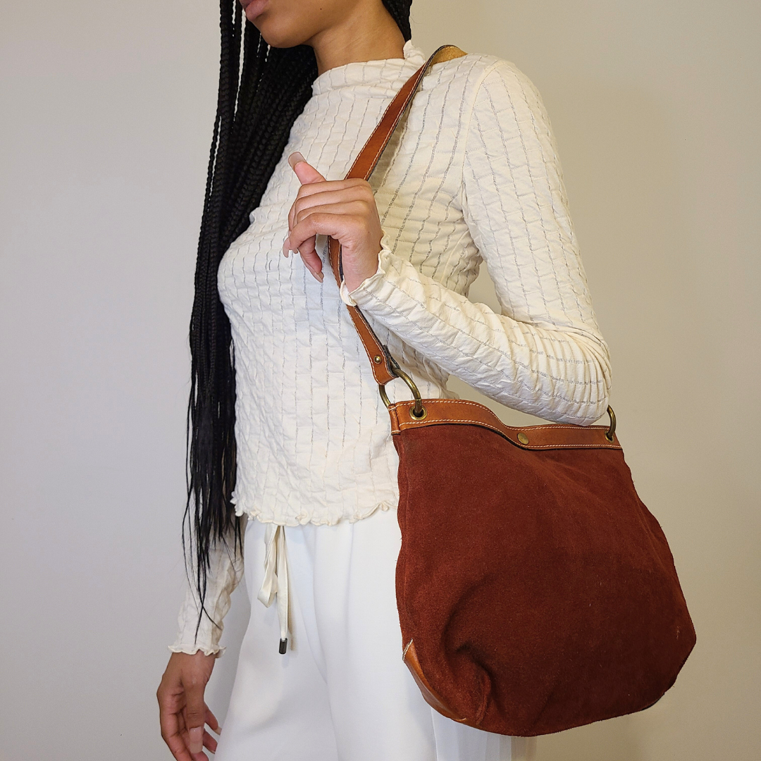 Vintage 1970s Terracotta Suede Shoulder Bag