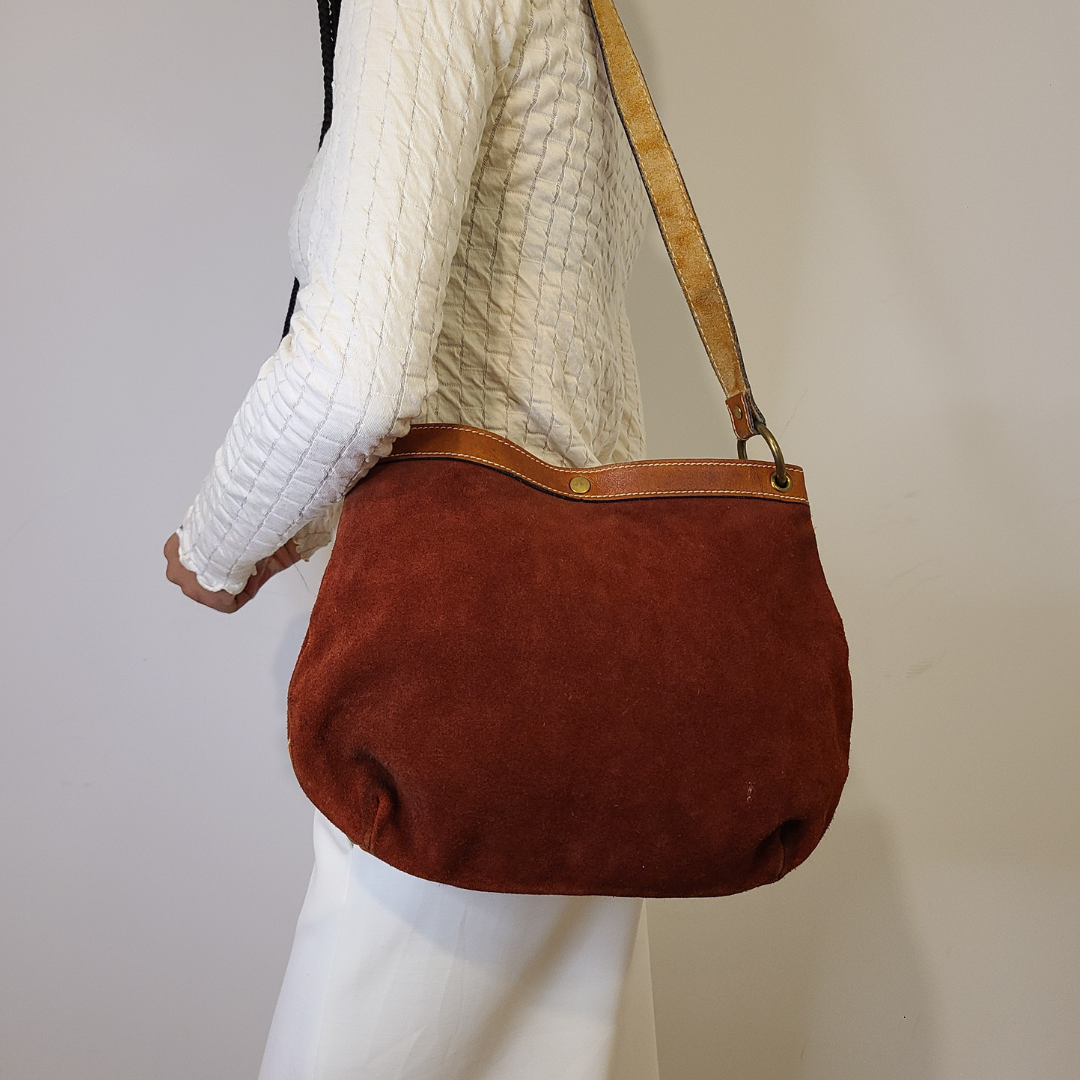 Vintage 1970s Terracotta Suede Shoulder Bag