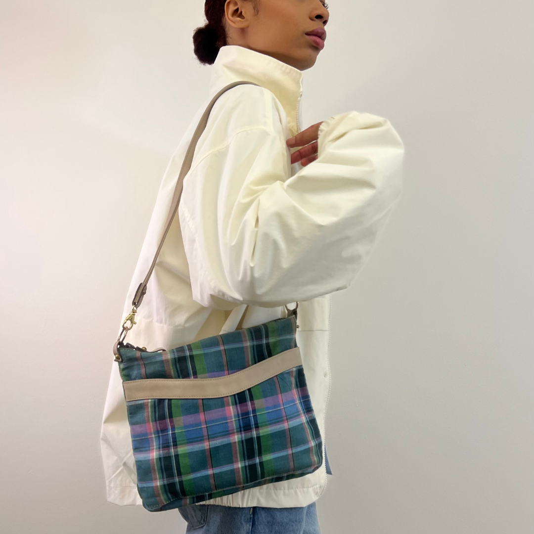 Vintage 1980s Madras Plaid Shoulder Bag