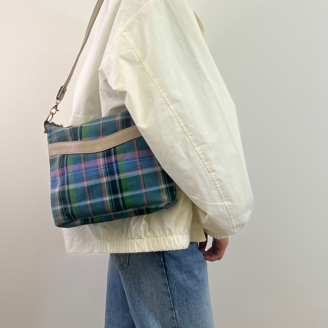 Vintage 1980s Madras Plaid Shoulder Bag