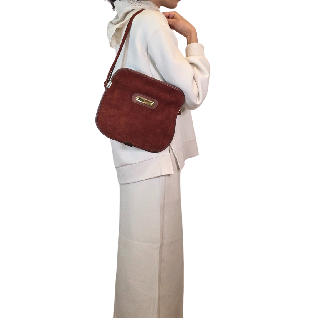 Vintage 1960s Rust Orange Suede Shoulder Bag