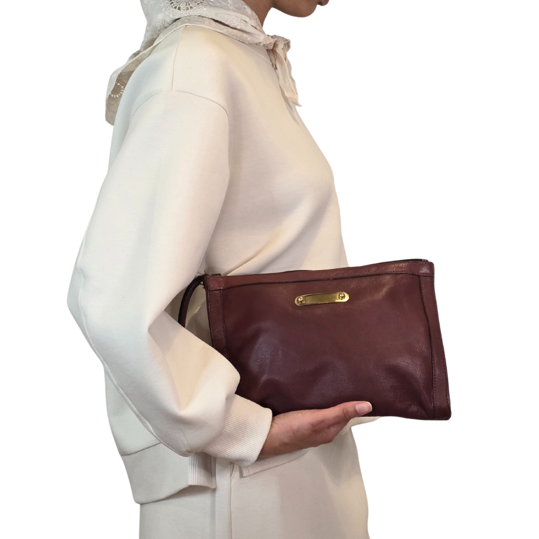 Vintage 1960s Burgundy Leather Wristlet