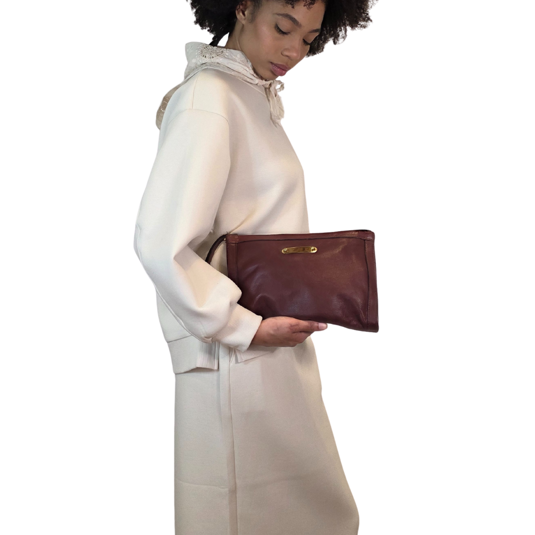 Vintage 1960s Burgundy Leather Wristlet