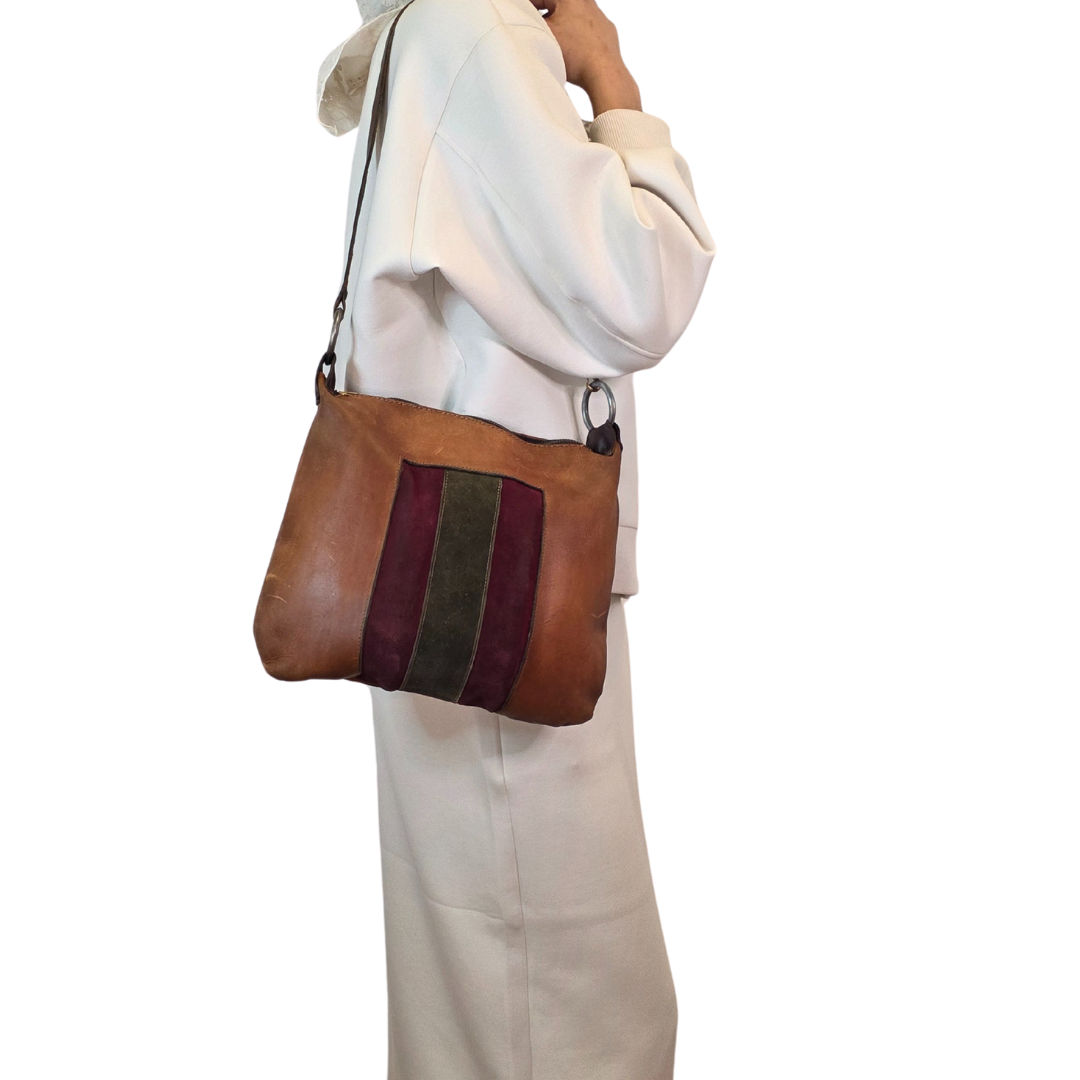 Vintage 1960s Leather Shoulder Bag with Suede Accents