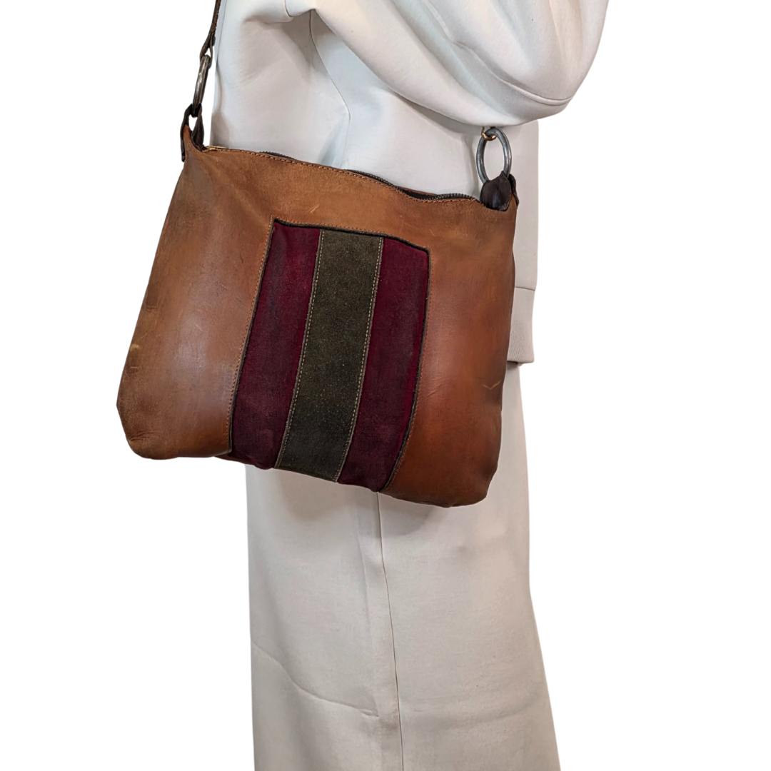 Vintage 1960s Leather Shoulder Bag with Suede Accents