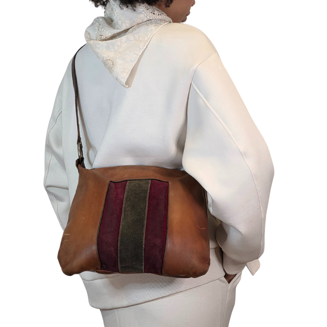 Vintage 1960s Leather Shoulder Bag with Suede Accents