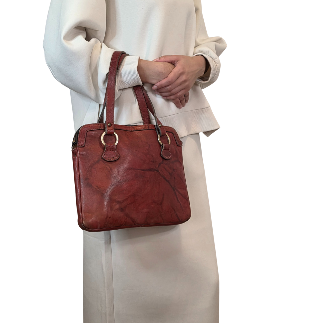 Vintage 1960s Burnt Orange Leather Satchel
