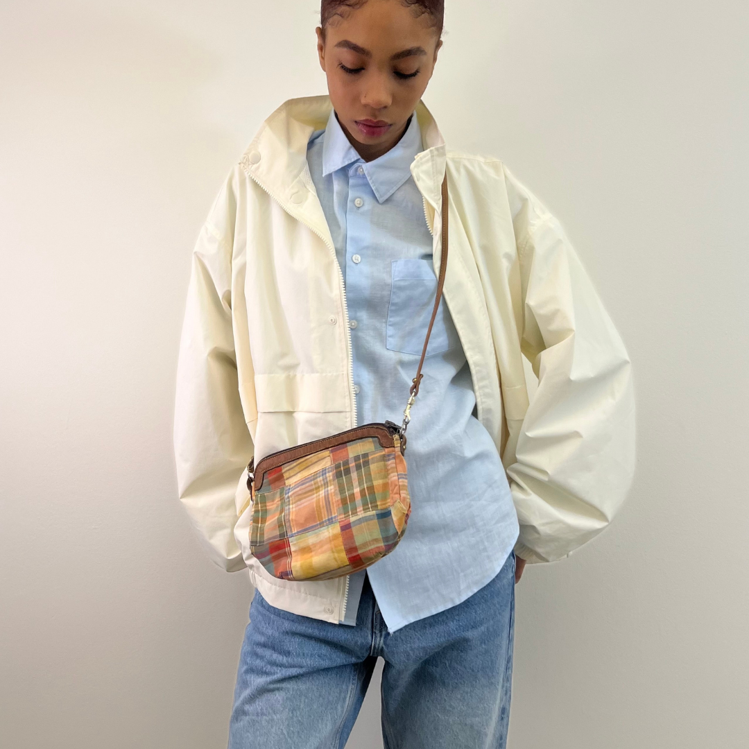 Vintage 1980s Washed Madras Plaid Shoulder Bag