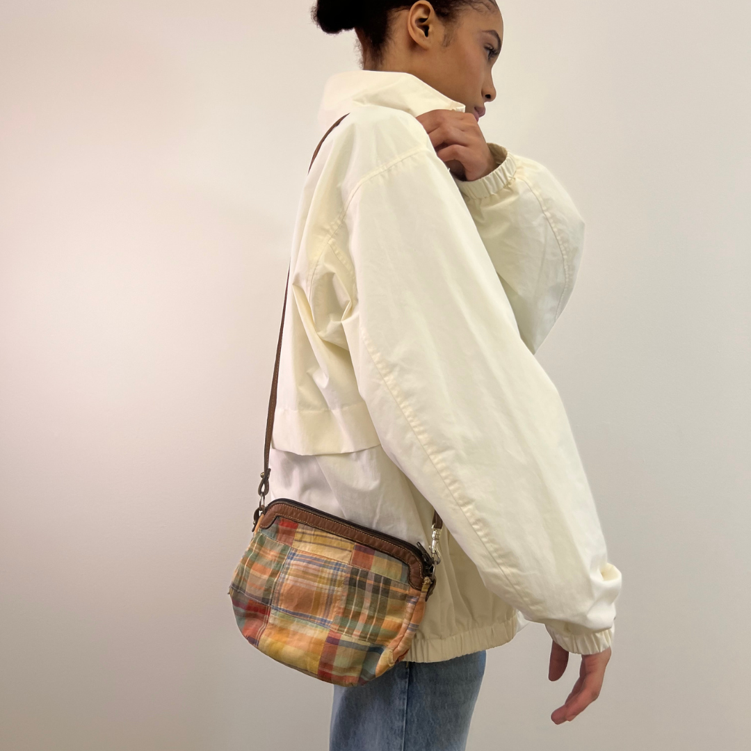 Vintage 1980s Washed Madras Plaid Shoulder Bag