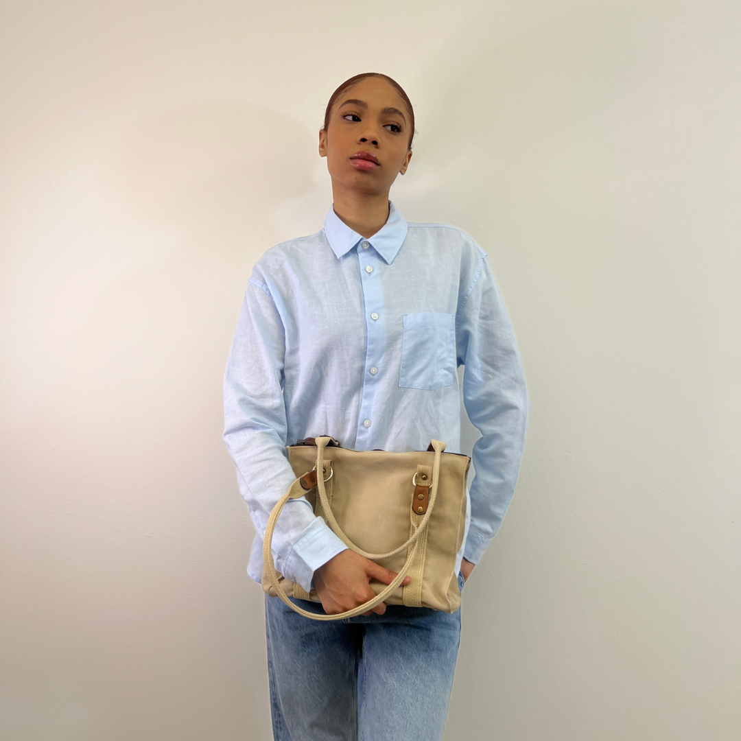 Vintage 1980s Khaki Cotton Canvas Tote