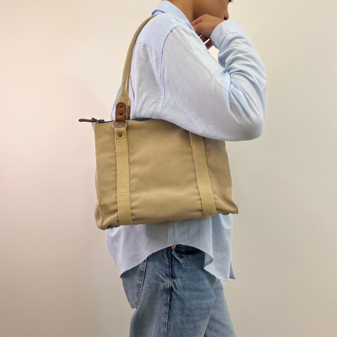Vintage 1980s Khaki Cotton Canvas Tote