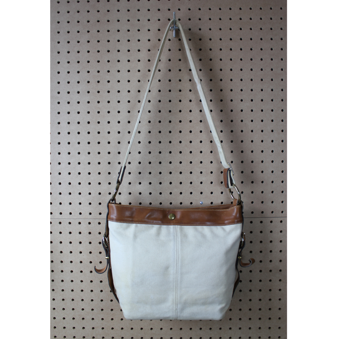 Vintage 1980s Canvas and Leather Shoulder Bag