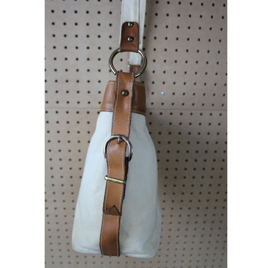 Vintage 1980s Canvas and Leather Shoulder Bag