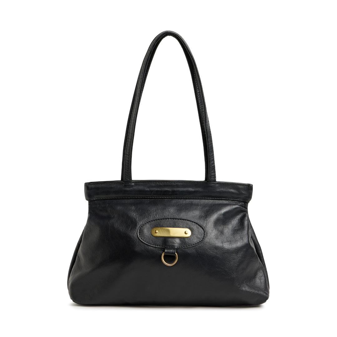 Vintage 1970s Black Leather Satchel