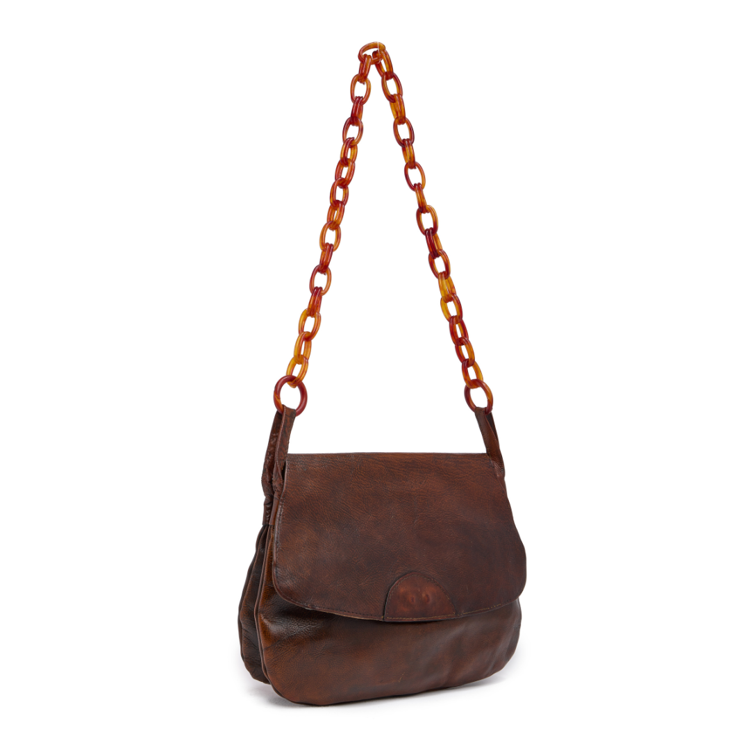 Vintage 1970s Leather Bag with Tortoise Strap