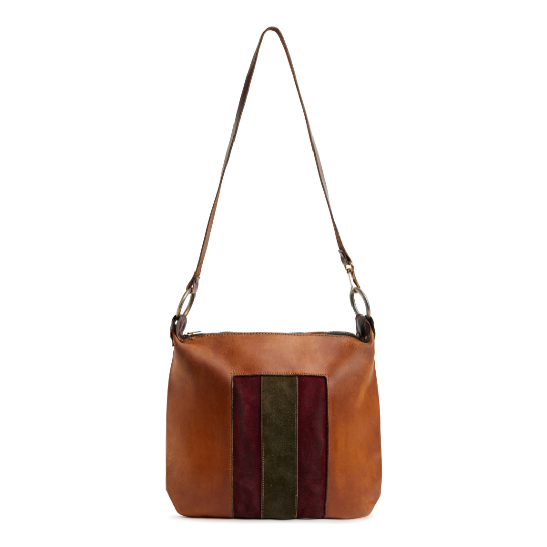 Vintage 1960s Leather Shoulder Bag with Suede Accents