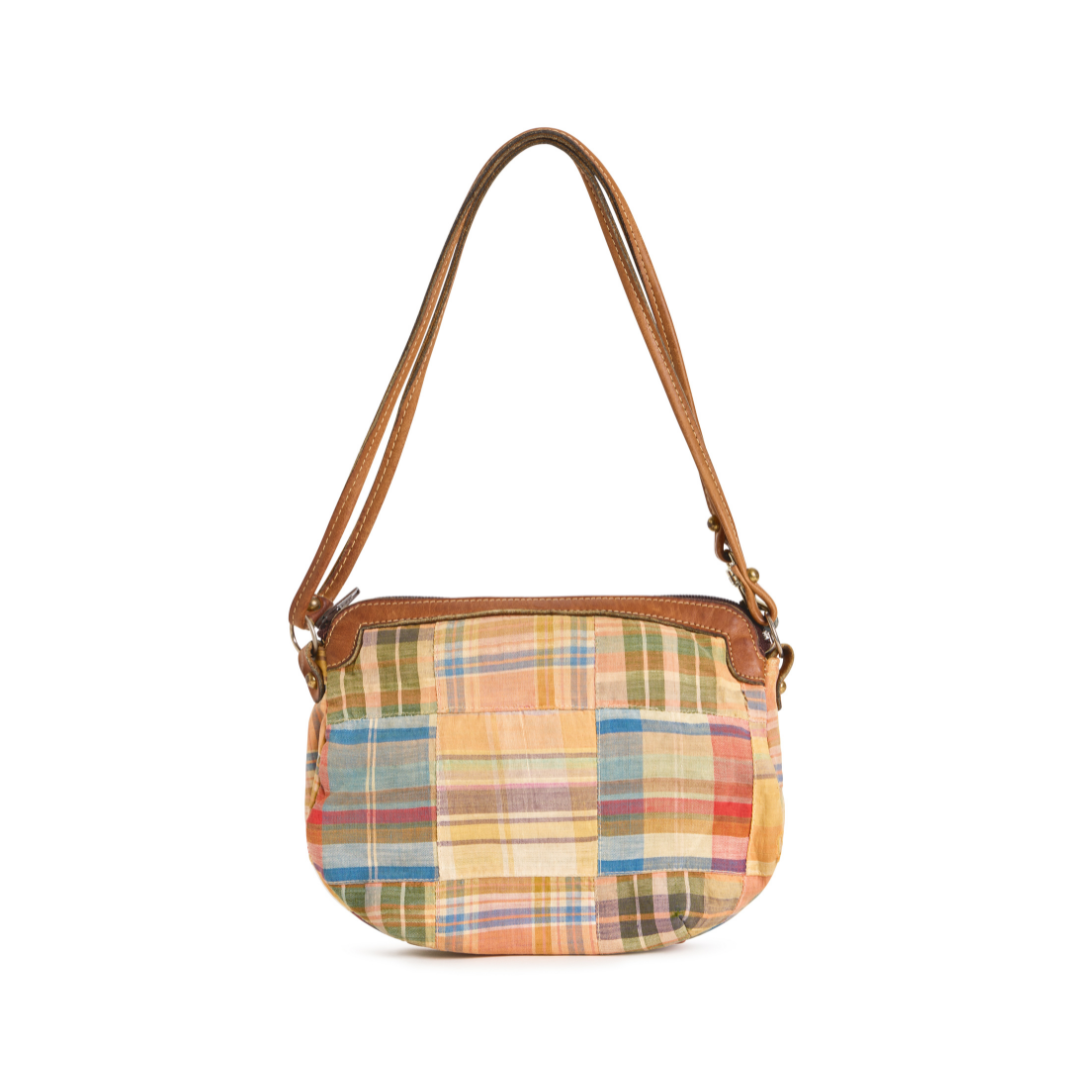 Vintage 1980s Washed Madras Plaid Shoulder Bag
