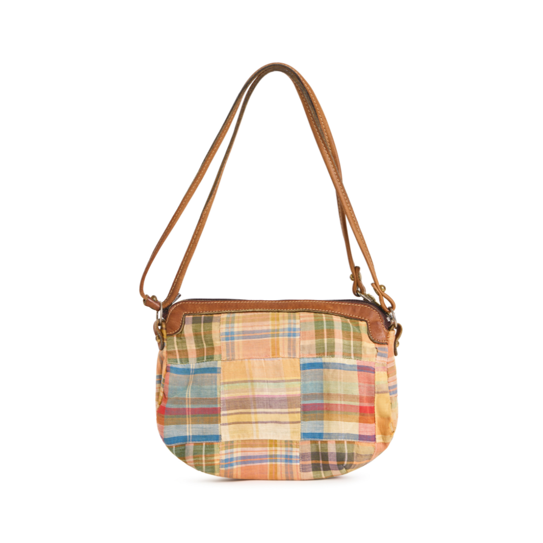 Vintage 1980s Washed Madras Plaid Shoulder Bag