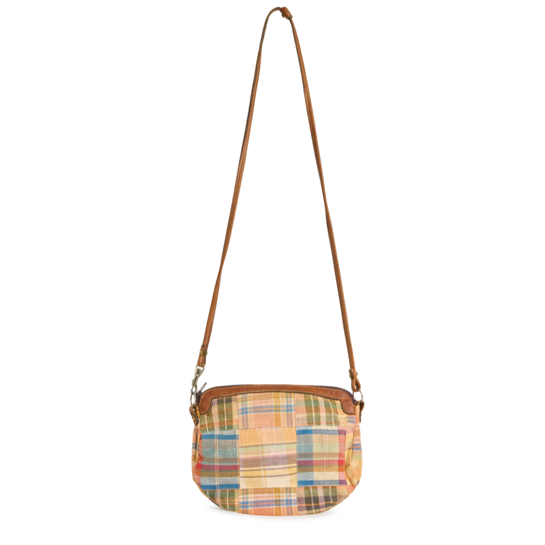 Vintage 1980s Washed Madras Plaid Shoulder Bag