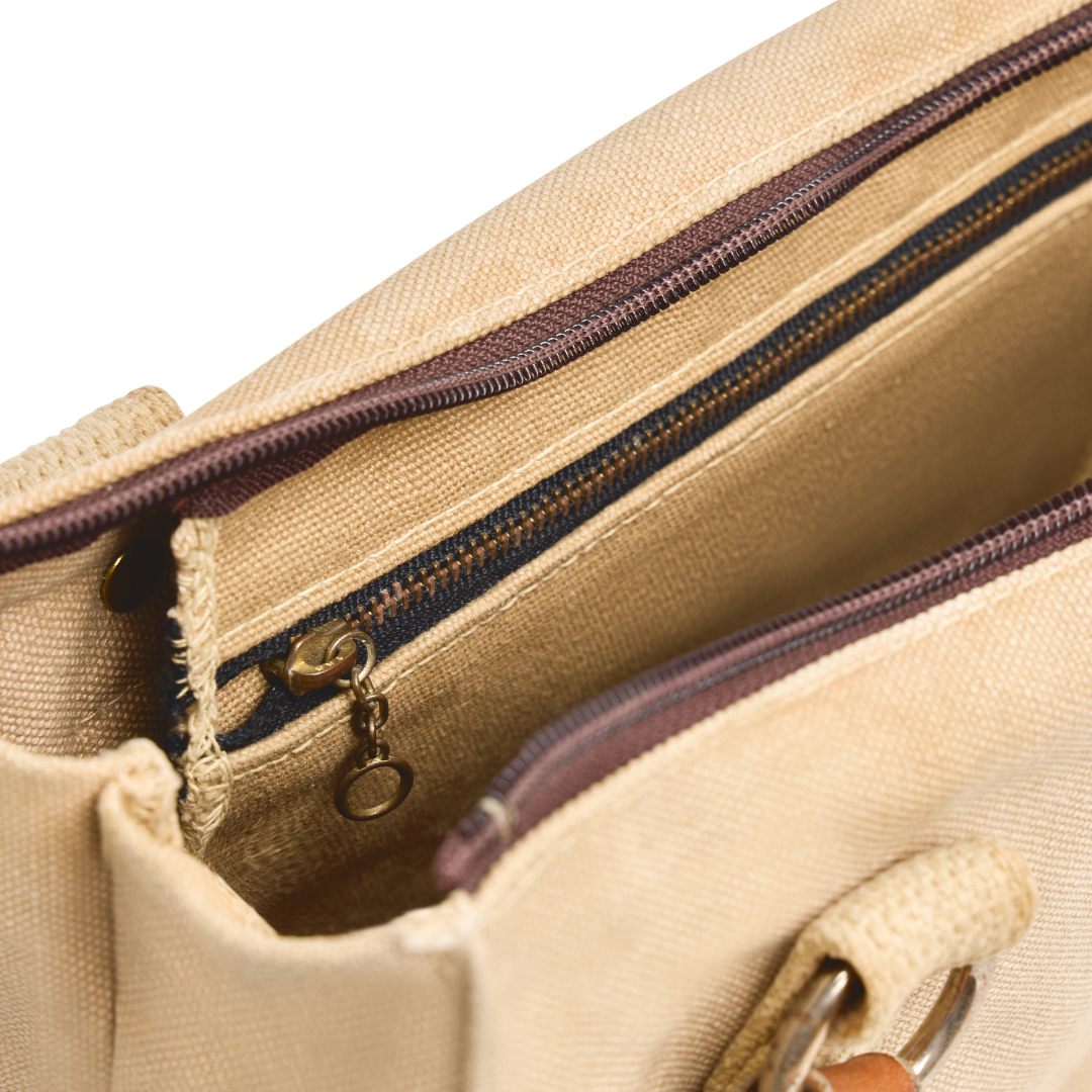 Vintage 1980s Khaki Cotton Canvas Tote