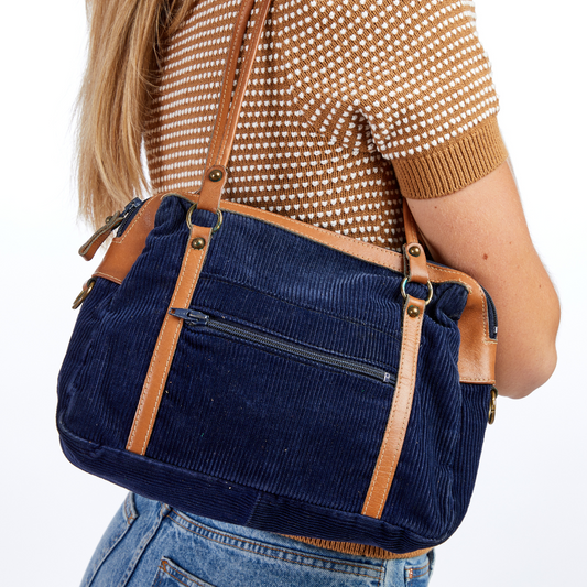 Vintage 1980s Navy Corduroy Satchel