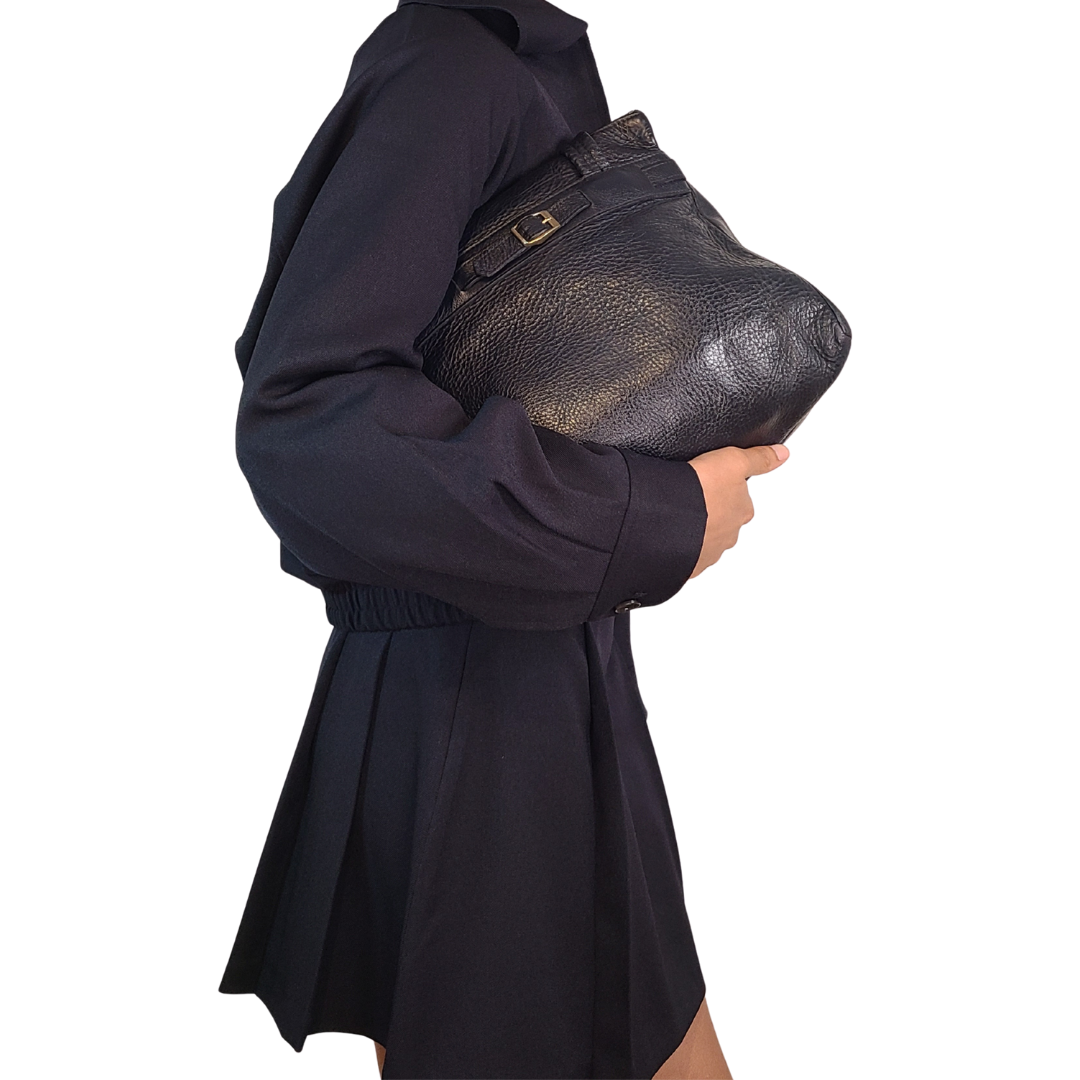Vintage 1960s Navy Leather Belt Bag