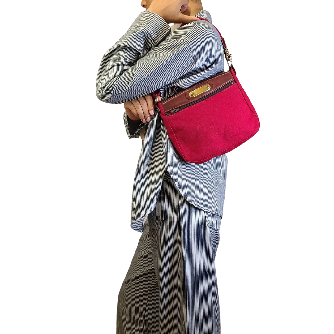 Vintage 1970s Red Cotton Canvas Crossbody Bag