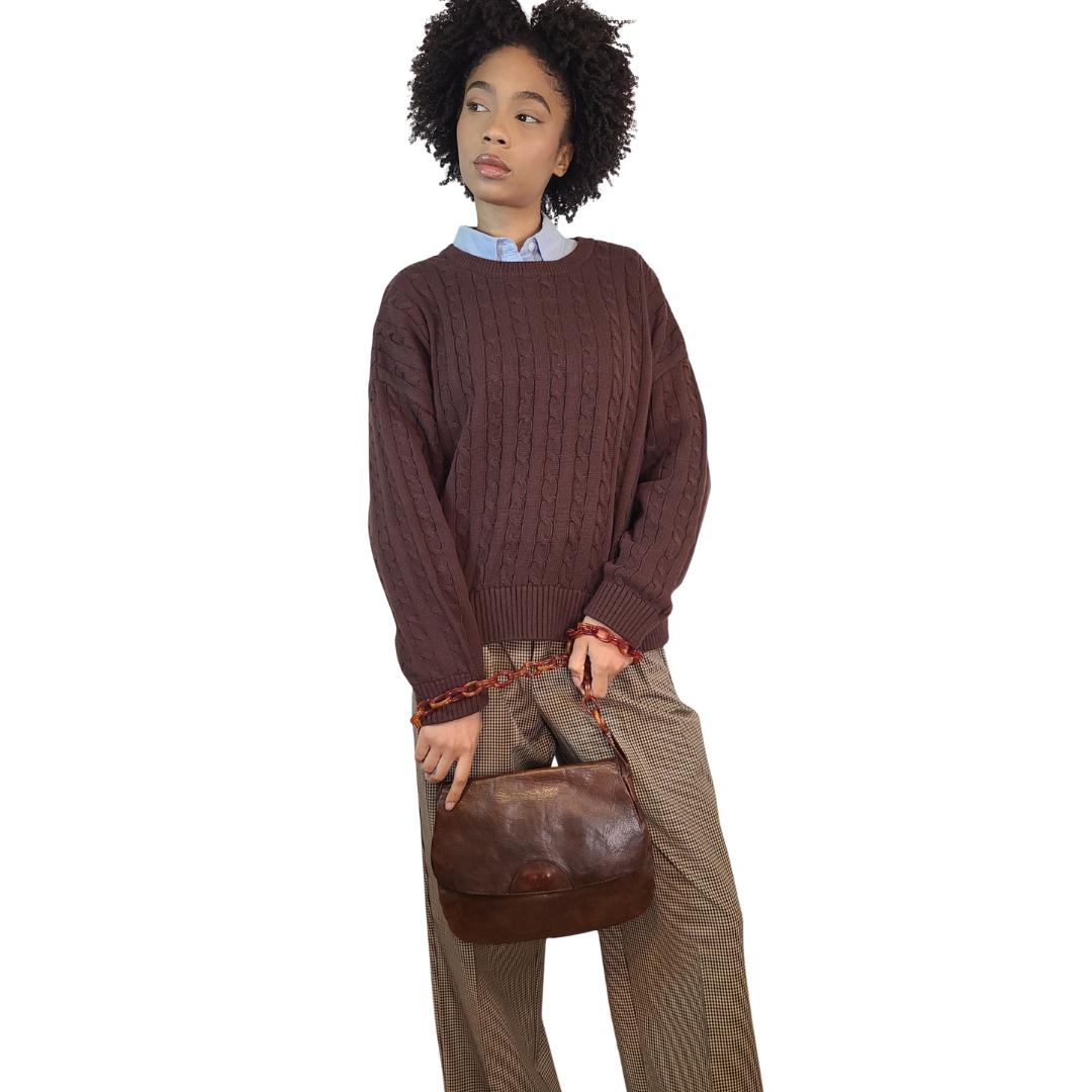 Vintage 1970s Leather Bag with Tortoise Strap