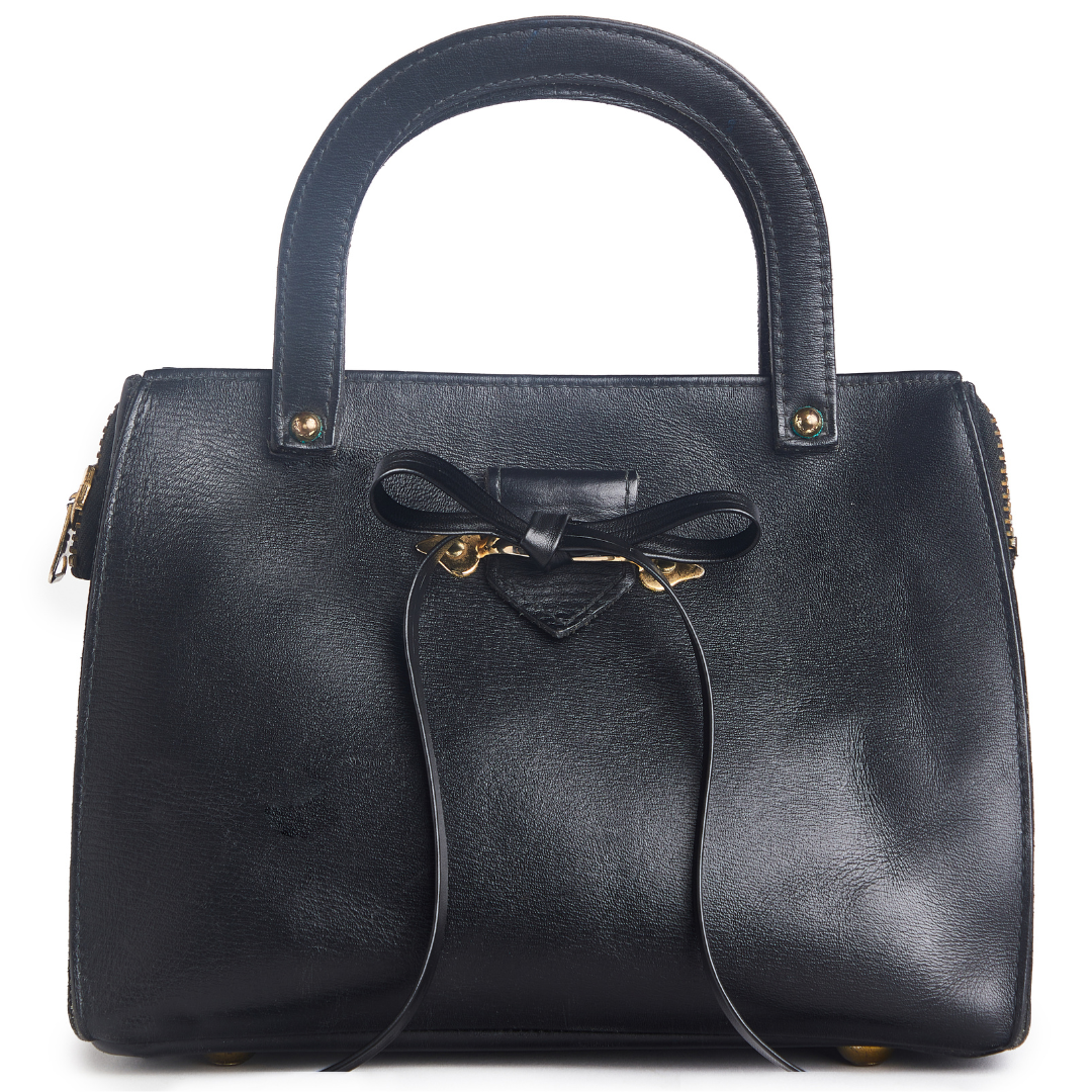 Vintage 1960s Black Leather Satchel with Bow Re-Imagined