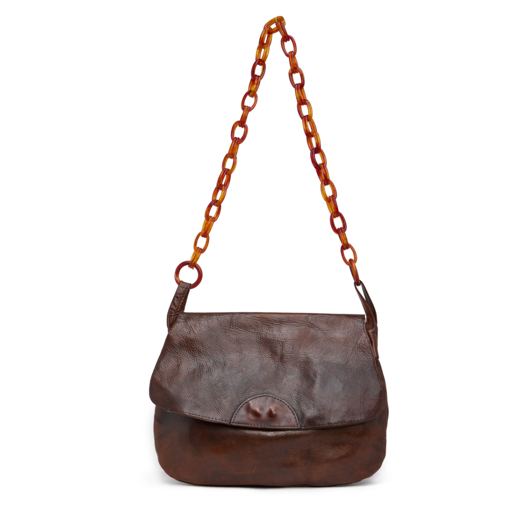 Vintage 1970s Leather Bag with Tortoise Strap