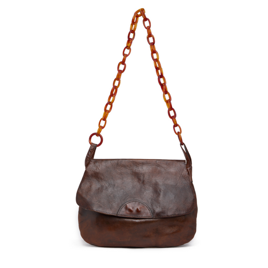 Vintage 1970s Leather Bag with Tortoise Strap