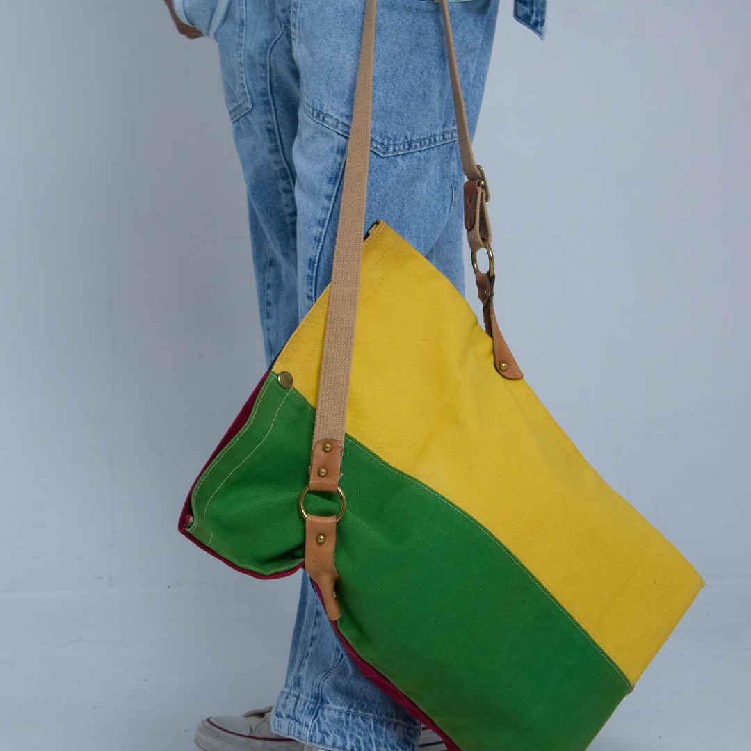 Vintage 1980s Color-Block Shoulder Bag Tote