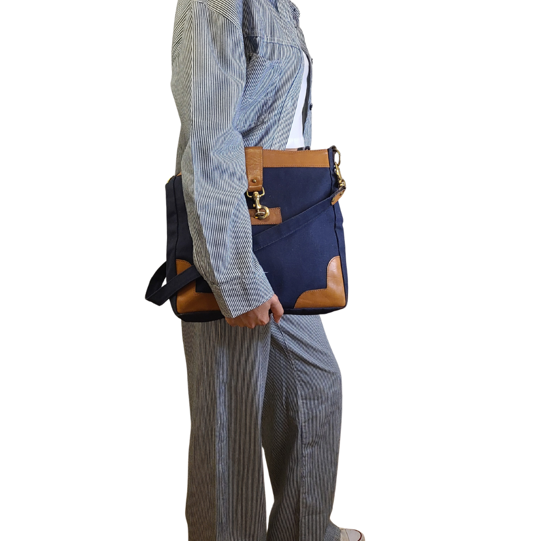 Vintage 1970s Navy Cotton Canvas Handbag