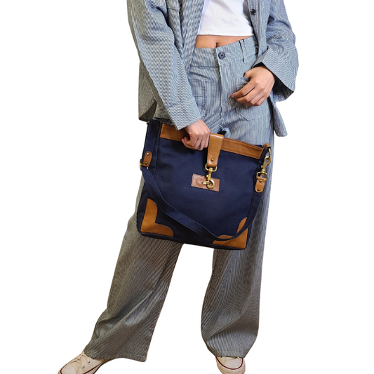 Vintage 1970s Navy Cotton Canvas Handbag